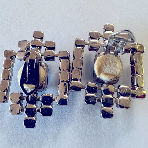 Vintage Art Deco Chic Large Statement Clip On Rhinestone Earrings/ Shoe Clips - Picture 9 of 10